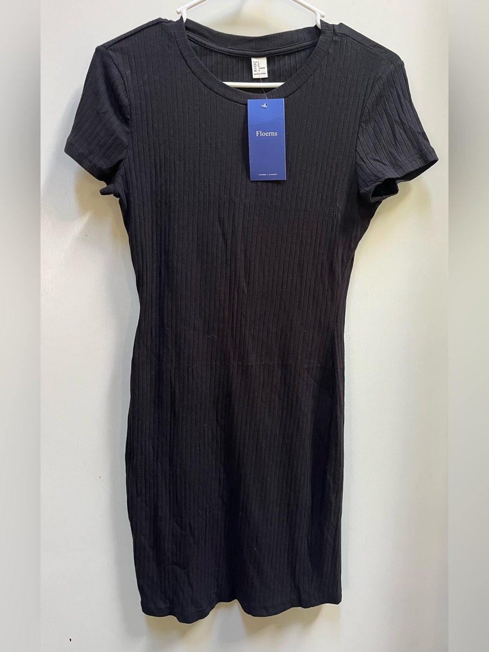 Floerns Black Ribbed Short Sleeve Midi Dress